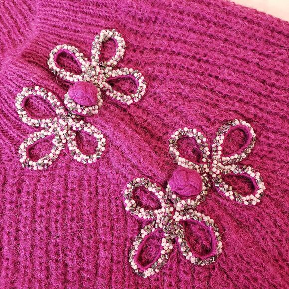 NWT J. CREW Ribbed Knit Crew Neck Sweater Beaded Wool Alpaca Pink Women's Large - Picture 4 of 10